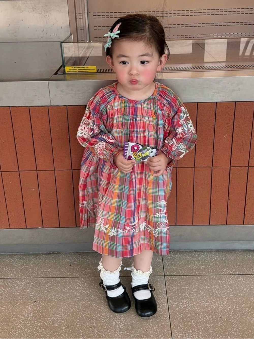 NWT Mrs a Little Girls' Plaid Embroidered Dress - Picture 2 of 12
